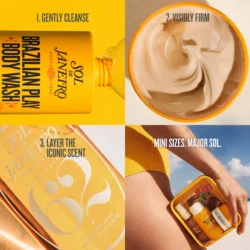 Sol de Janeiro Bum Bum Jet Set Brazilian Bum Bum® Cream (50ml), Brazilian Play Moisturizing Shower Cream-Gel (90ml), Cheirosa 62™ Perfume Mist (30ml)