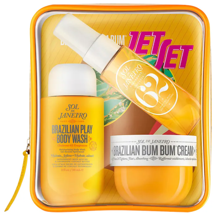 Sol de Janeiro Bum Bum Jet Set Brazilian Bum Bum® Cream (50ml), Brazilian Play Moisturizing Shower Cream-Gel (90ml), Cheirosa 62™ Perfume Mist (30ml)